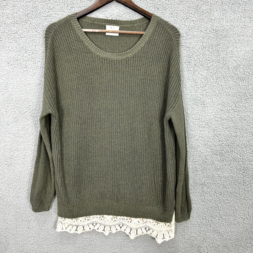Pins & Needles Anthro Tunic Sweater Women Small Green Lace Trim Boho Grunge 90s